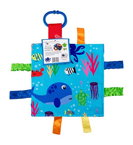 Ocean Fish Crinkle Tag Square 8x8 Baby Teach @ Home Toy - Tiny Tots Boutique