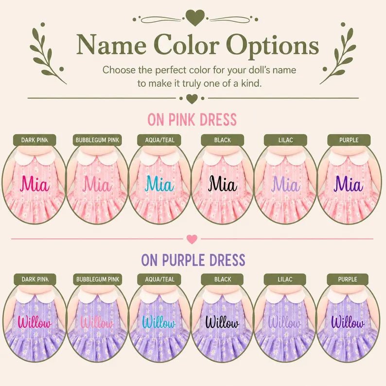 Personalized African American Plush Doll – Black Hair with a Lilac Dress - Tiny Tots Boutique