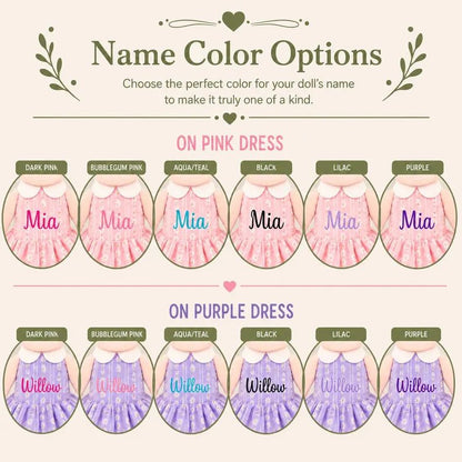 Personalized African American Plush Doll – Black Hair with a Lilac Dress - Tiny Tots Boutique