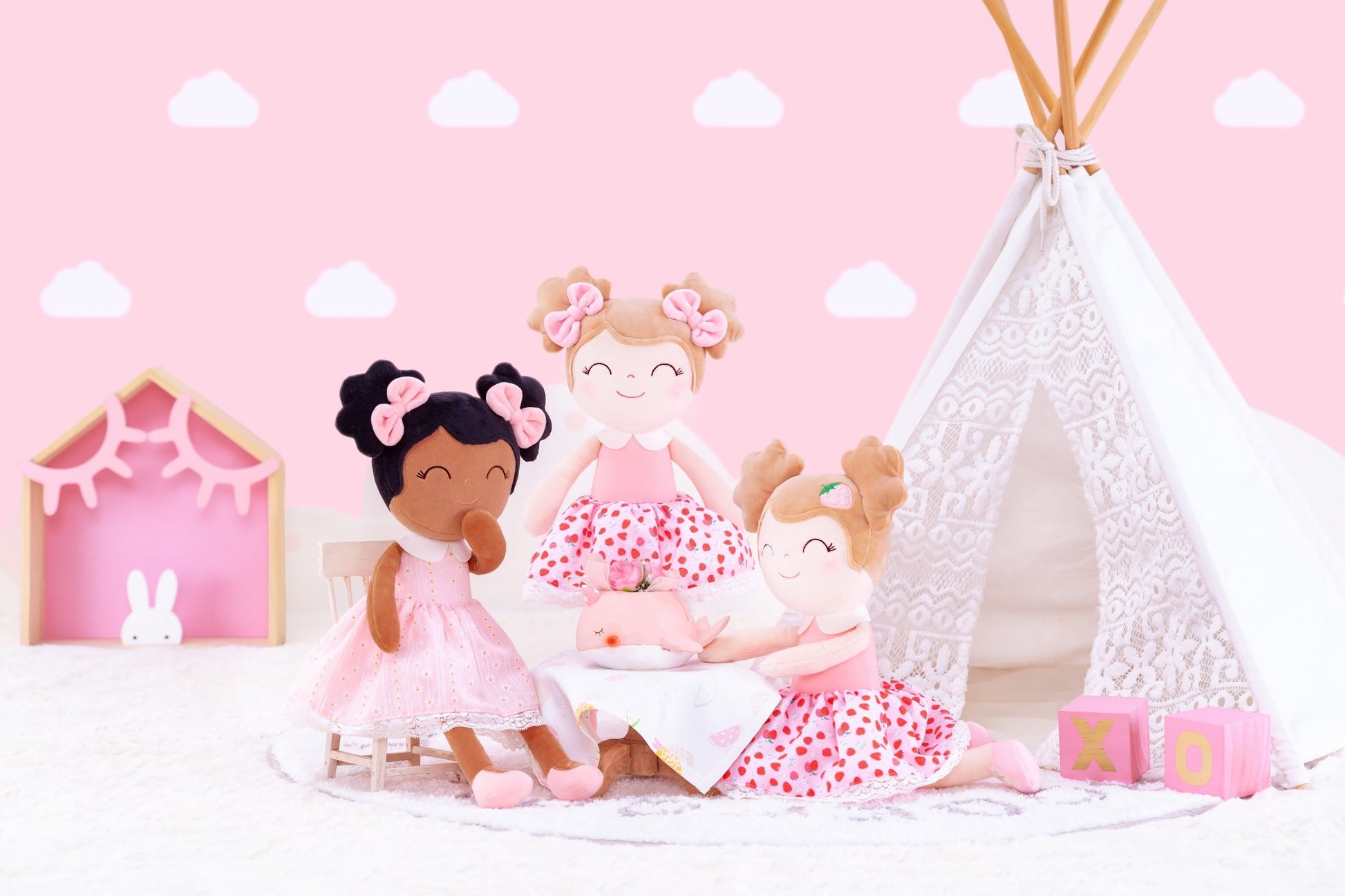 Personalized African American Plush Doll – Black Hair with a Lilac Dress - Tiny Tots Boutique