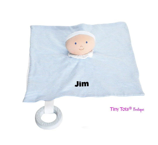 Personalized Baby Lovey with Rubber Teether - Blue - Tiny Tots Boutique