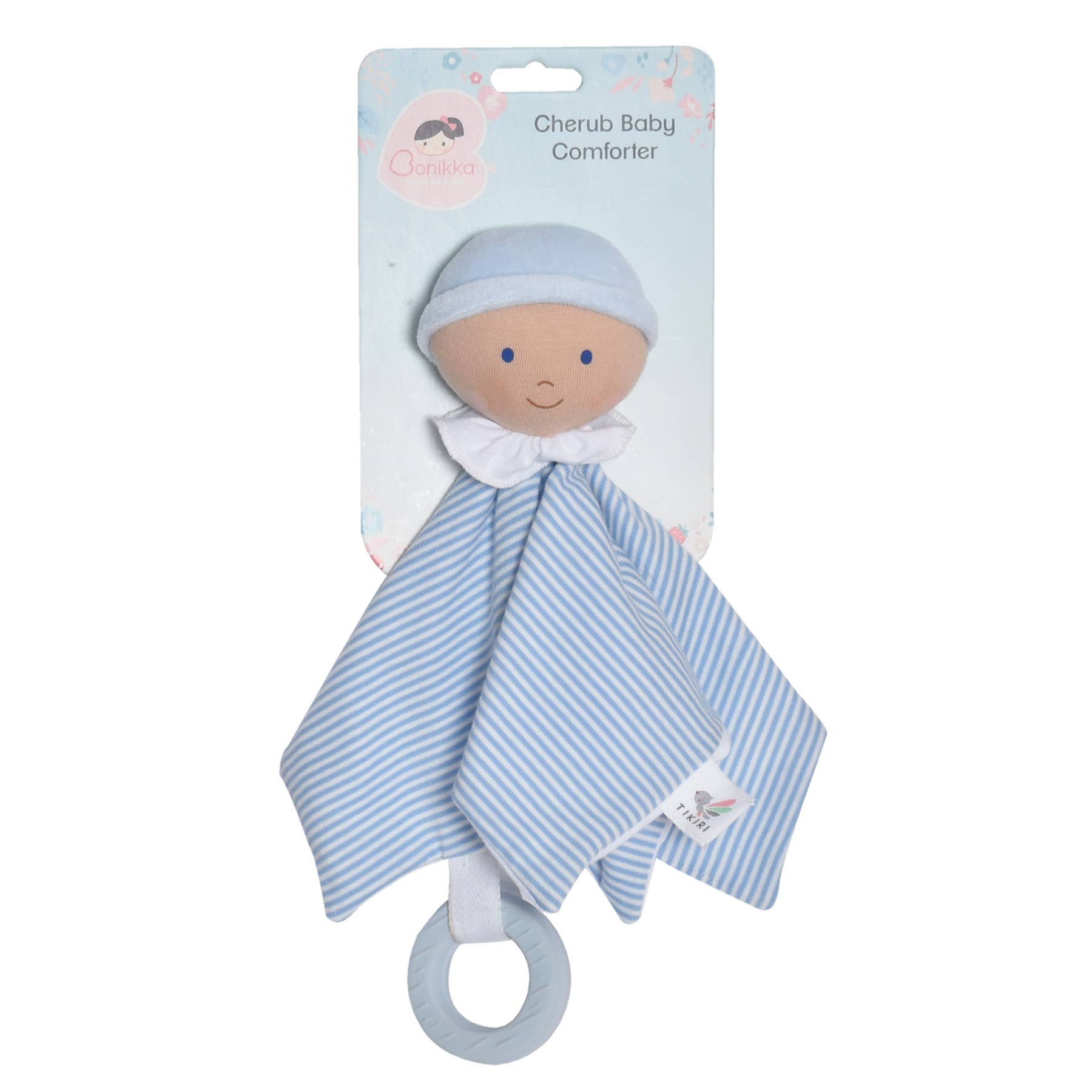 Personalized Baby Lovey with Rubber Teether - Blue - Tiny Tots Boutique