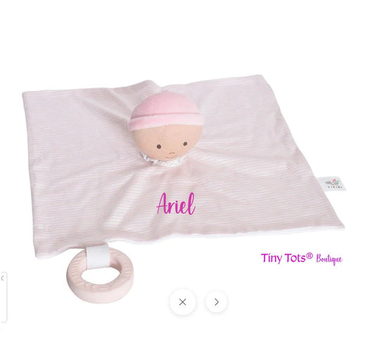 Personalized Baby Lovey with Rubber Teether - Pink - Tiny Tots Boutique