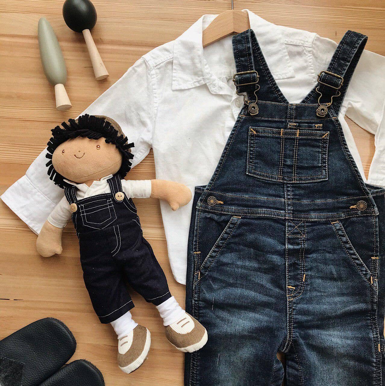 Personalized Boy Plush Doll in Denim Overalls - Joe - Tiny Tots Boutique