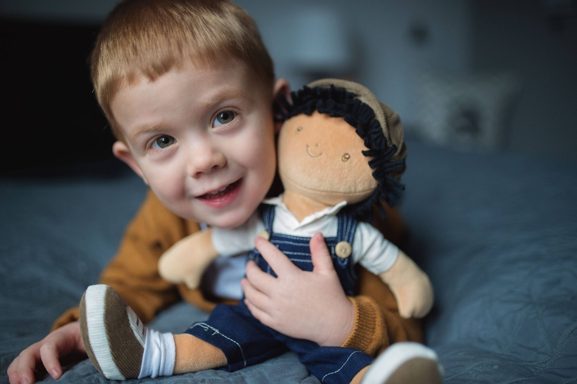 Personalized Boy Plush Doll in Denim Overalls - Joe - Tiny Tots Boutique