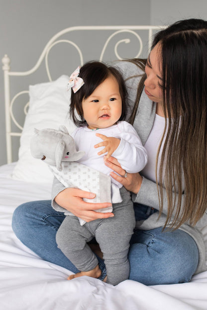 Personalized Elephant Lovey - Security Baby Blanket Gray - Tiny Tots Boutique