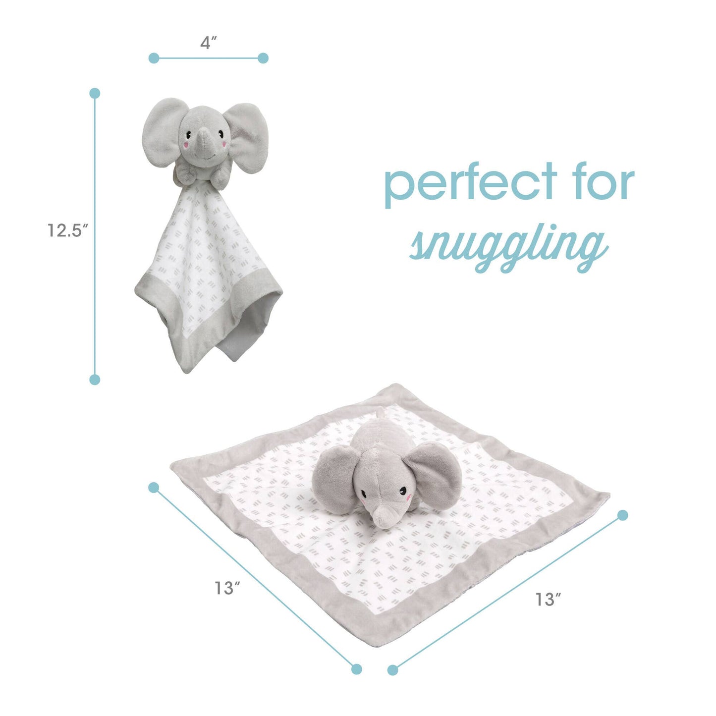 Personalized Elephant Lovey - Security Baby Blanket Gray - Tiny Tots Boutique