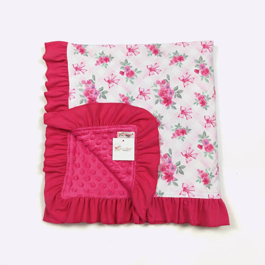 Personalized Floral Pink Lattice Minky Blanket - Tiny Tots Boutique