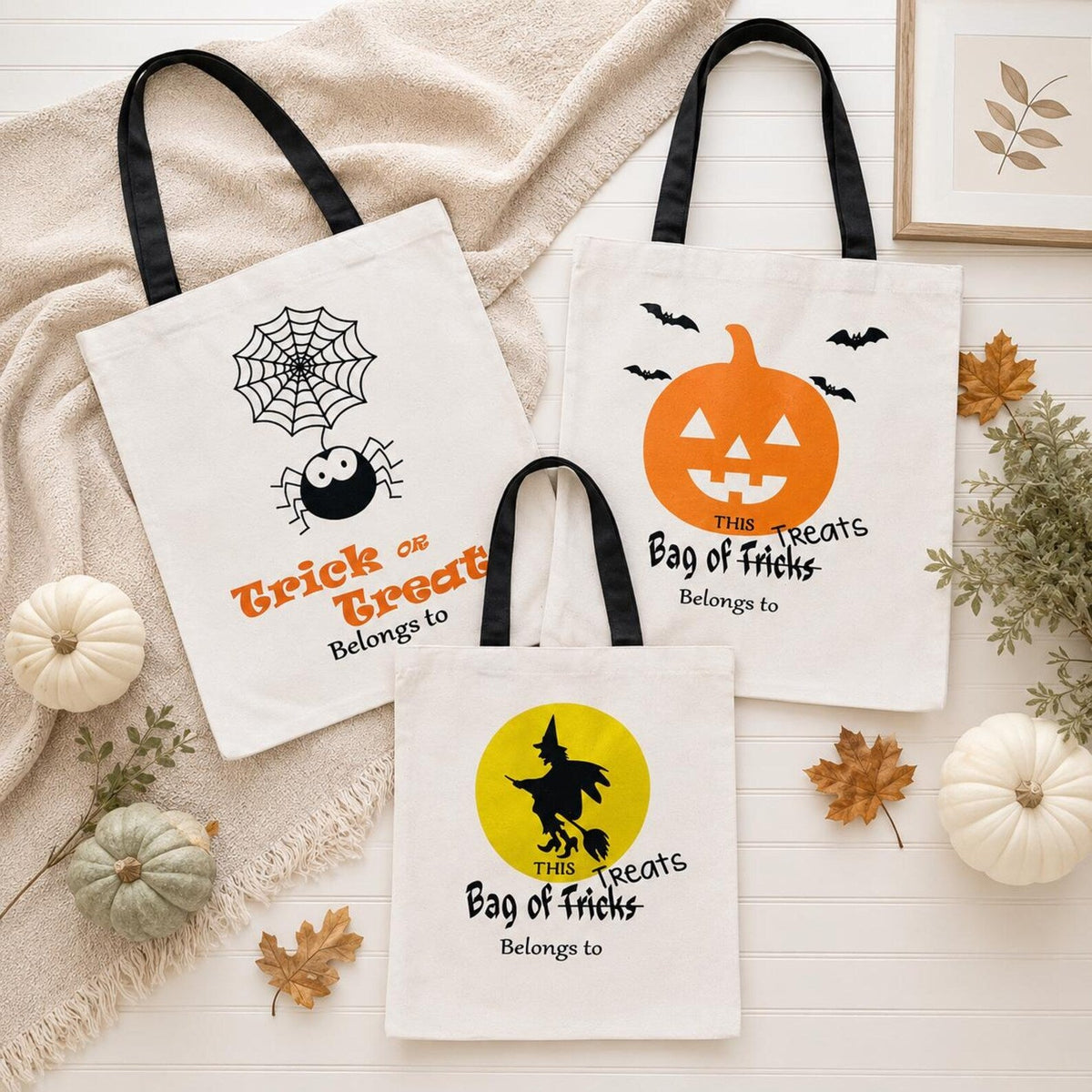 Personalized Halloween Bag – Custom Name Trick Or Treat Canvas Tote for Kids - Tiny Tots Boutique