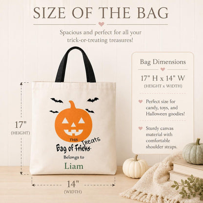 Personalized Halloween Bag – Custom Name Trick Or Treat Canvas Tote for Kids - Tiny Tots Boutique