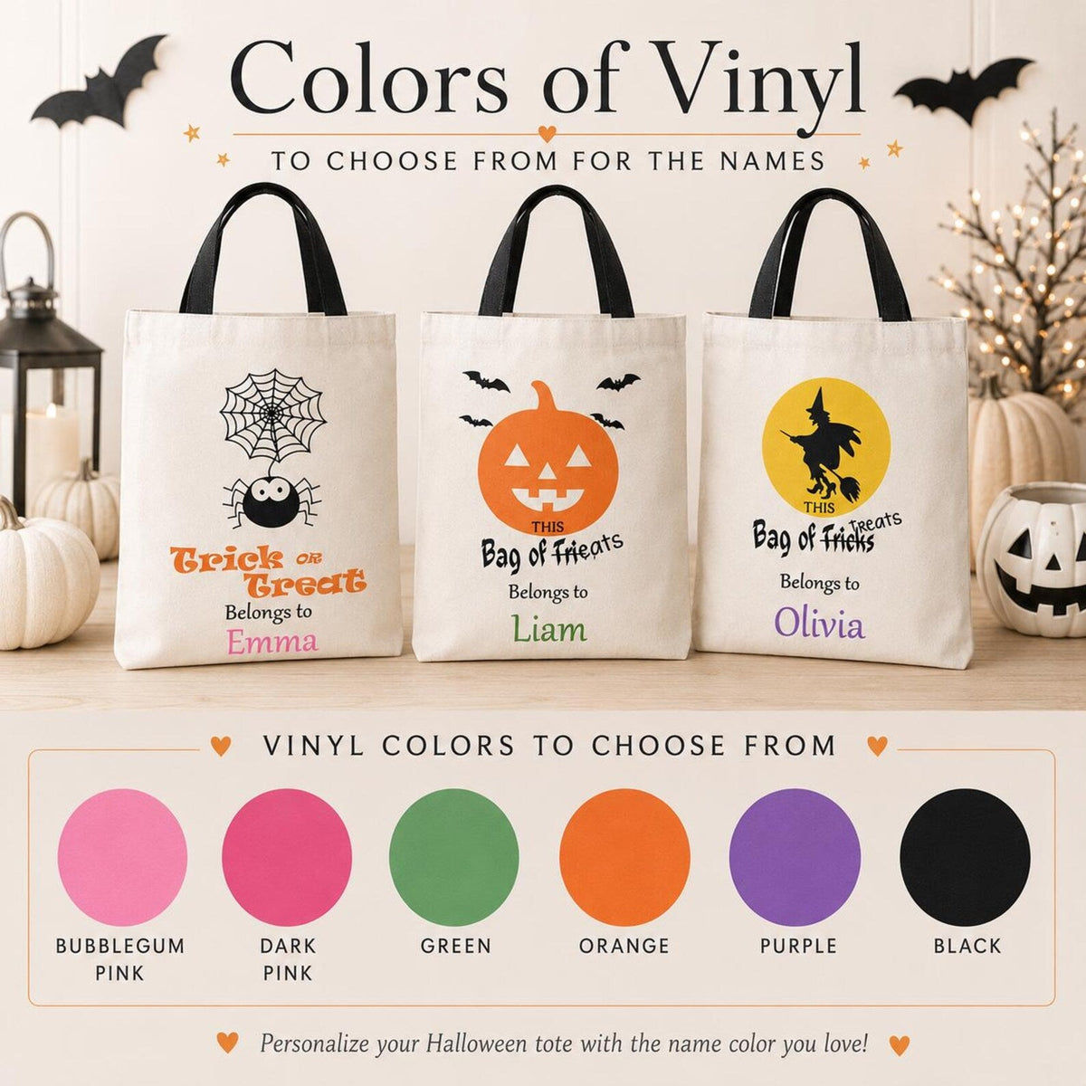 Personalized Halloween Bag – Custom Name Trick Or Treat Canvas Tote for Kids - Tiny Tots Boutique