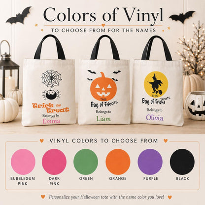 Personalized Halloween Bag – Custom Name Trick Or Treat Canvas Tote for Kids - Tiny Tots Boutique