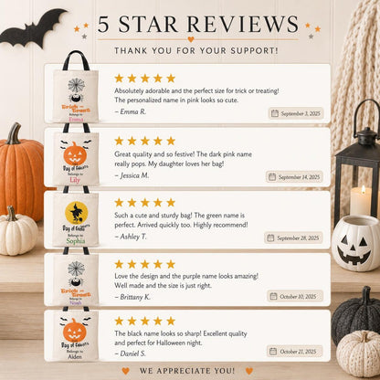 Personalized Halloween Bag – Custom Name Trick Or Treat Canvas Tote for Kids - Tiny Tots Boutique