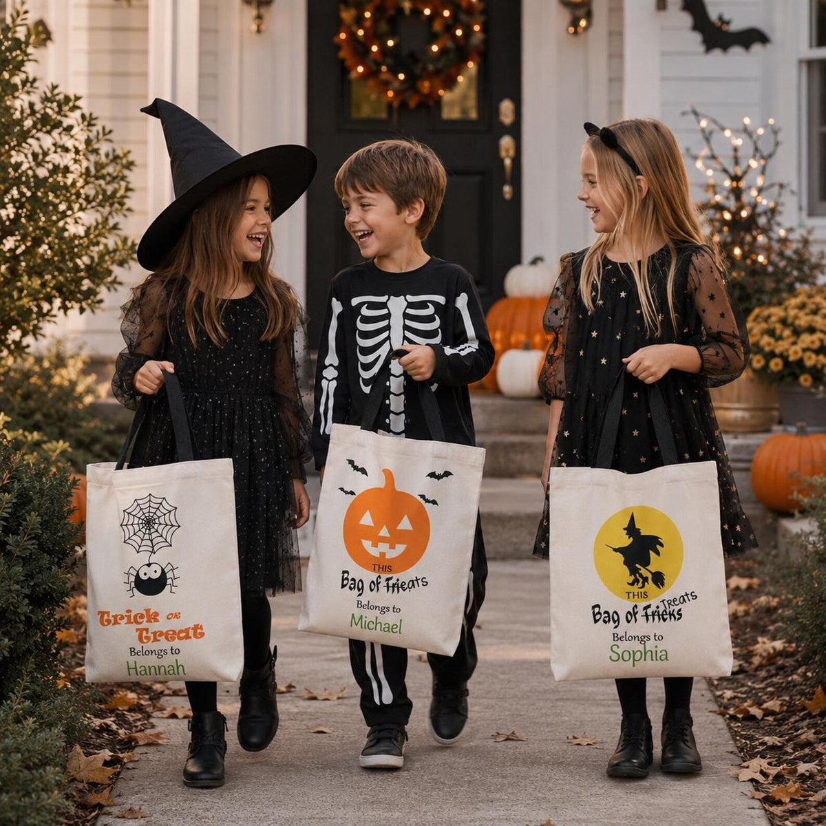 Personalized Halloween Bag – Custom Name Trick Or Treat Canvas Tote for Kids - Tiny Tots Boutique