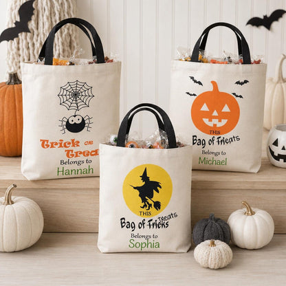 Personalized Halloween Bag – Custom Name Trick Or Treat Canvas Tote for Kids - Tiny Tots Boutique