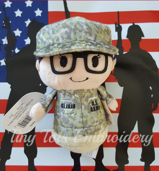 Personalized Military Camo Itty Bitty Soldier with Glasses - Custom Name & Branch of Service - Tiny Tots Boutique
