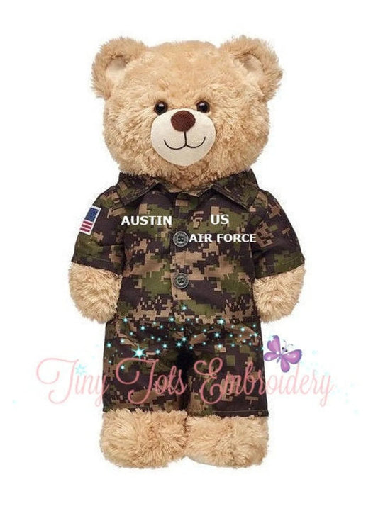 Personalized Military Camo Outfit for 16" Plush - Custom Name & Branch - Tiny Tots Boutique