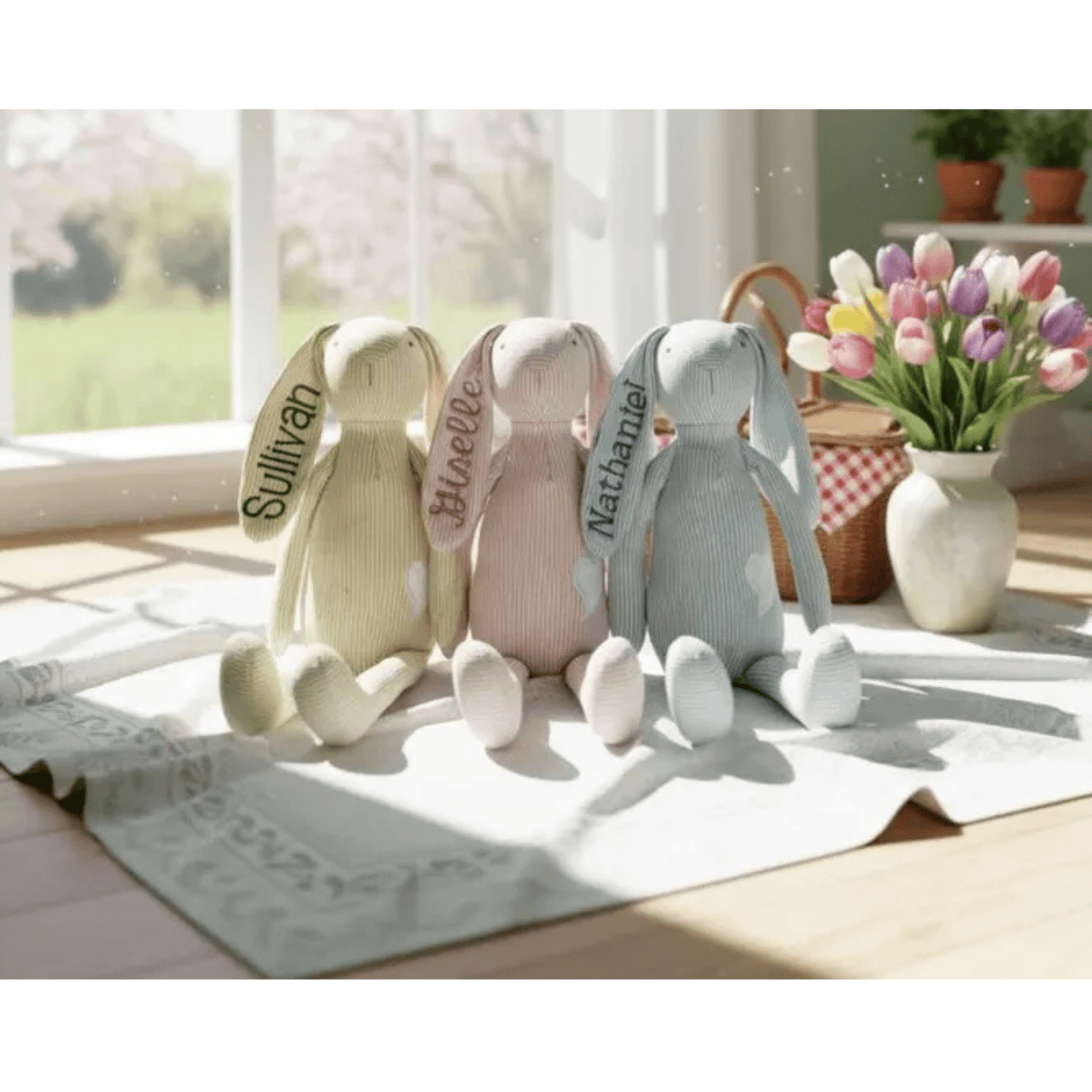 Personalized Pink Striped Bunny - Custom Embroidered Name - Tiny Tots Boutique