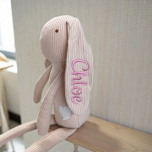Personalized Pink Striped Bunny - Custom Embroidered Name - Tiny Tots Boutique