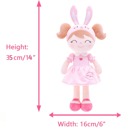 Personalized Plush Bunny Doll – Light Brown Hair with a Pink Dress - Tiny Tots Boutique