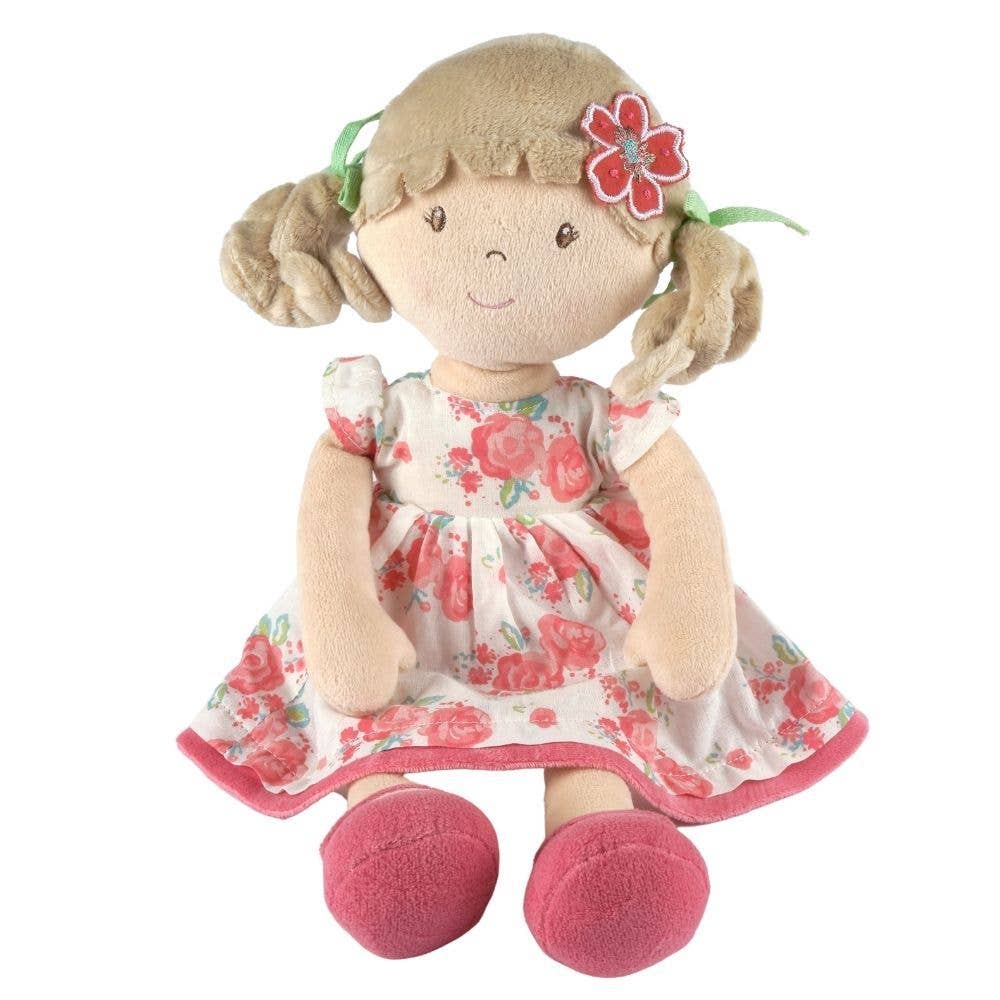 Personalized Plush Doll - Beige Hair with Pink Floral Dress - Scarlet - Tiny Tots Boutique