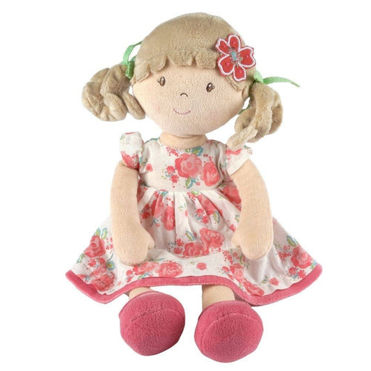Personalized Plush Doll - Beige Hair with Pink Floral Dress - Scarlet - Tiny Tots Boutique