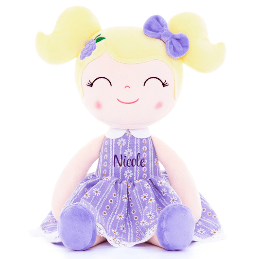 Personalized Plush Doll – Blonde Hair with a Lilac Dress - Tiny Tots Boutique