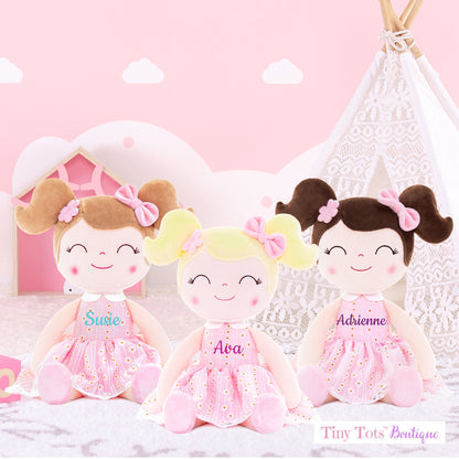 Personalized Plush Doll – Blonde Hair with a Pastel Pink Dress - Tiny Tots Boutique