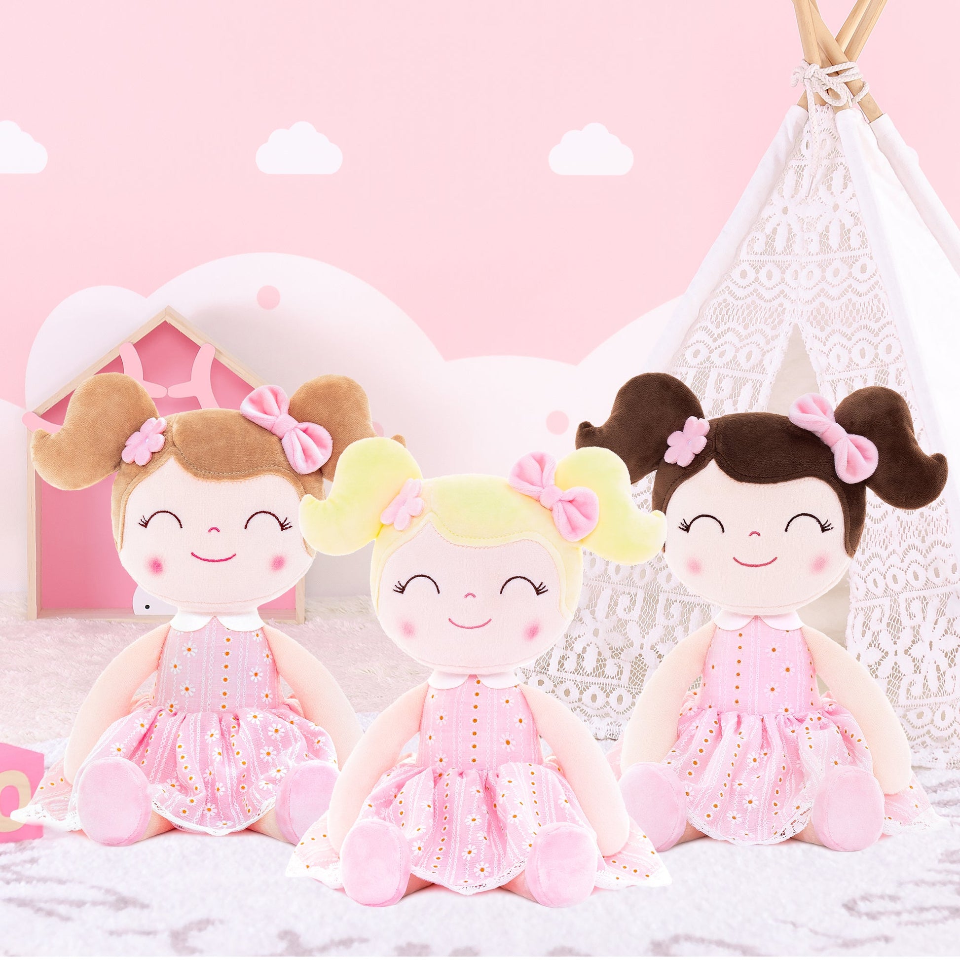 Personalized Plush Doll – Blonde Hair with a Pastel Pink Dress - Tiny Tots Boutique
