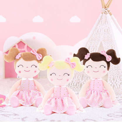 Personalized Plush Doll – Blonde Hair with a Pastel Pink Dress - Tiny Tots Boutique