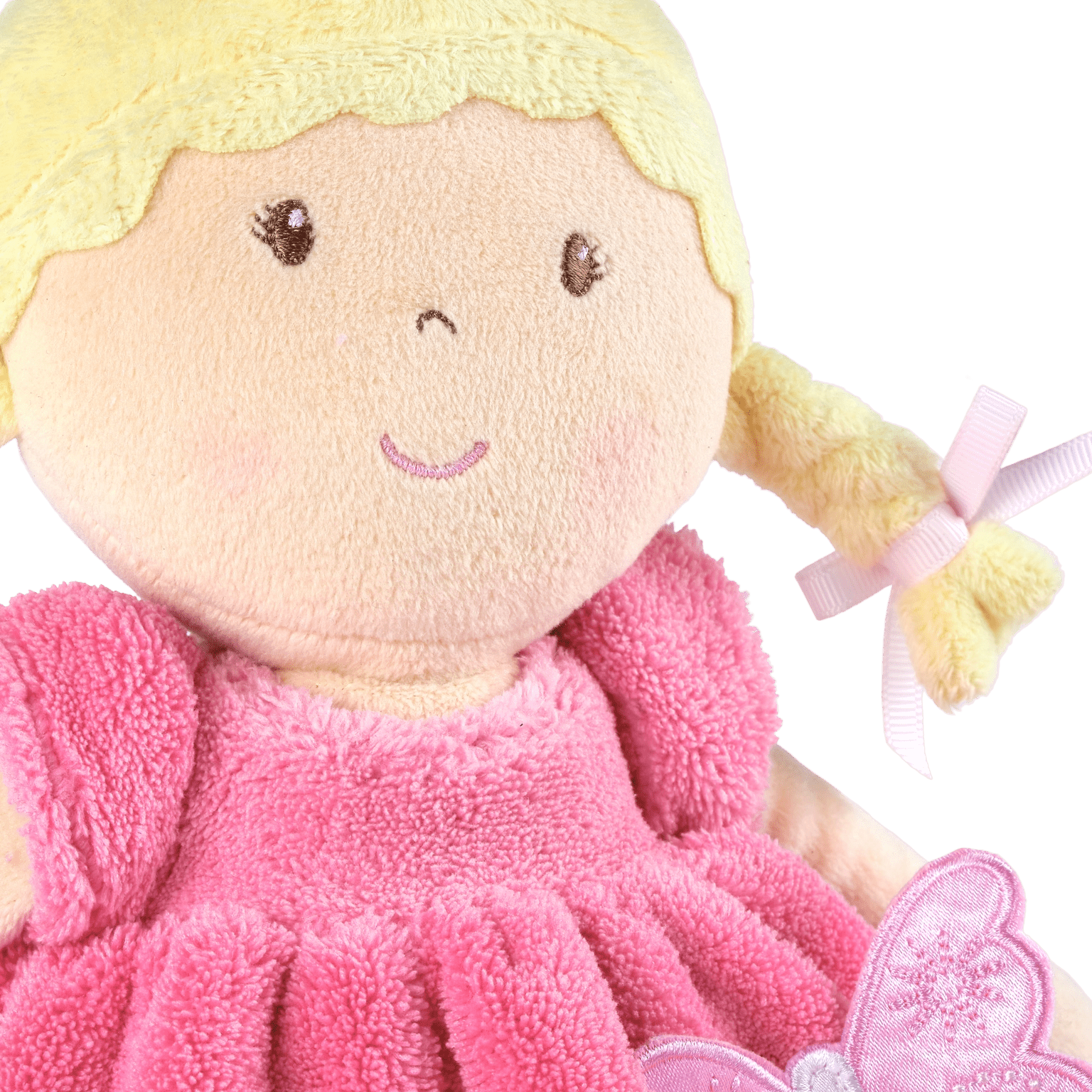 Personalized Plush Doll - Blonde Hair with a Pink Plush Dress - Ria - Tiny Tots Boutique