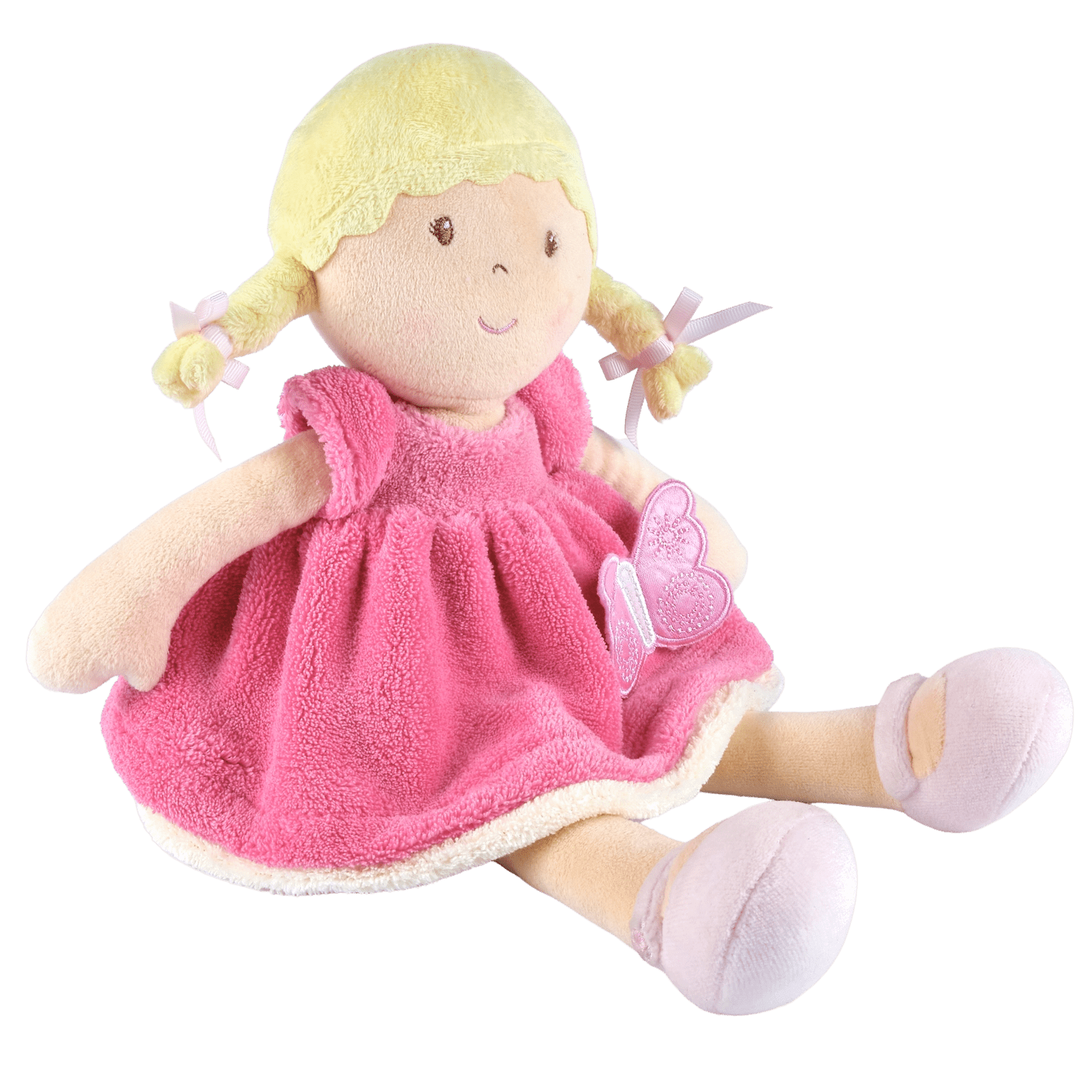 Personalized Plush Doll - Blonde Hair with a Pink Plush Dress - Ria - Tiny Tots Boutique