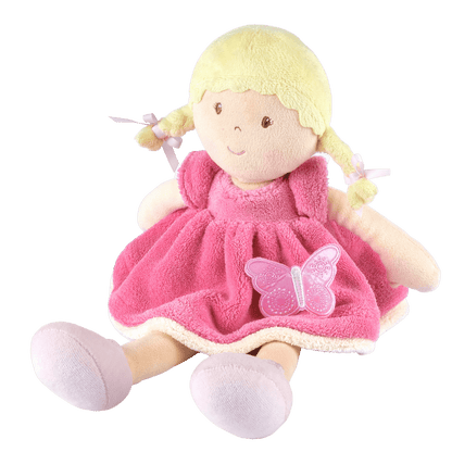 Personalized Plush Doll - Blonde Hair with a Pink Plush Dress - Ria - Tiny Tots Boutique