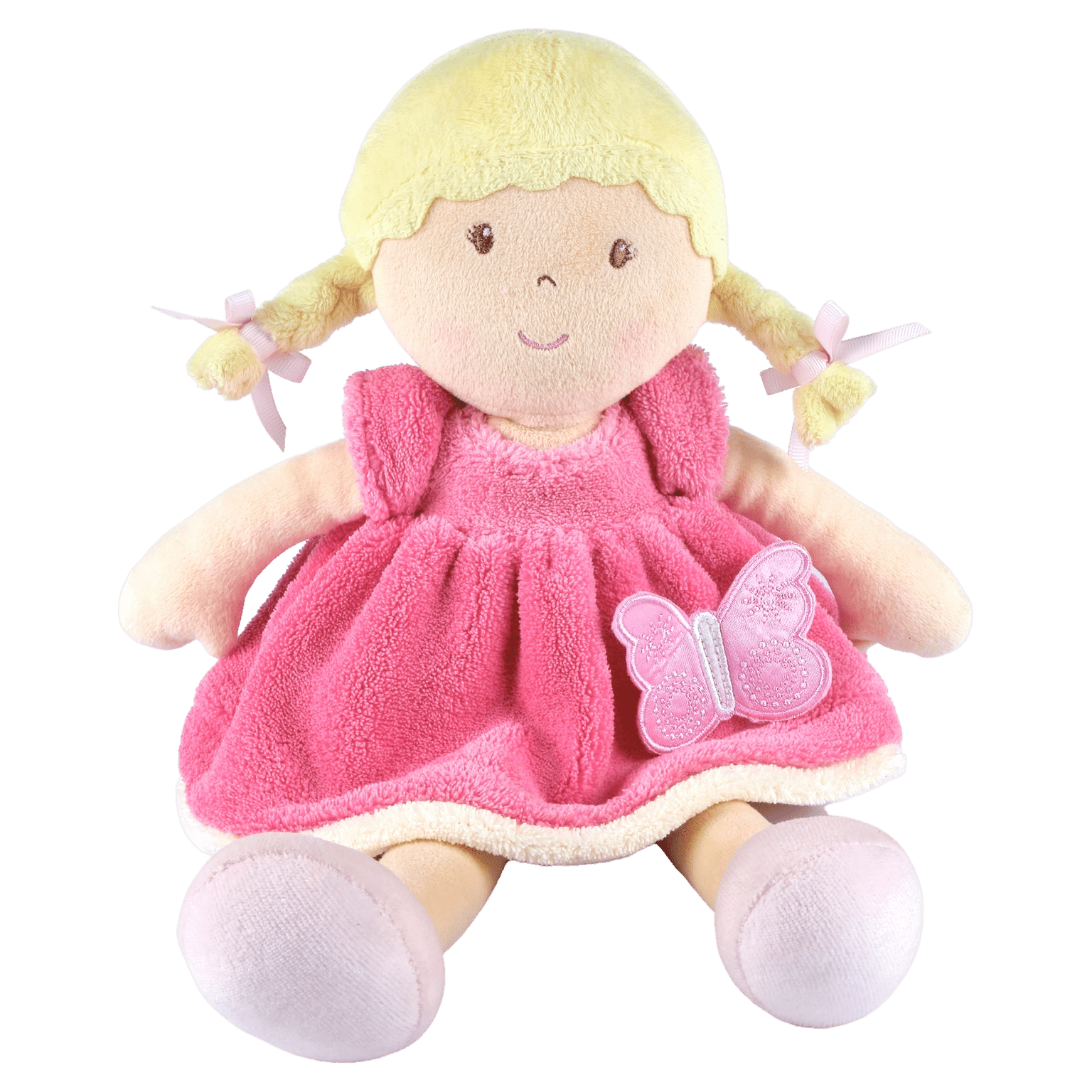 Personalized Plush Doll - Blonde Hair with a Pink Plush Dress - Ria - Tiny Tots Boutique