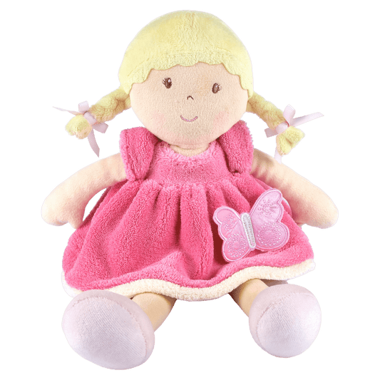 Personalized Plush Doll - Blonde Hair with a Pink Plush Dress - Ria - Tiny Tots Boutique