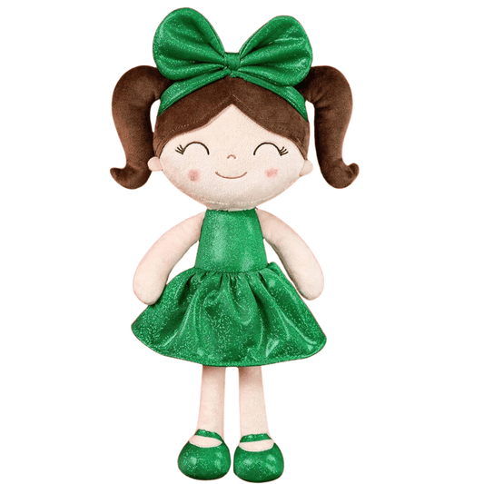 Personalized Plush Doll – Blonde Hair with a Red Glitter Dress - Tiny Tots Boutique