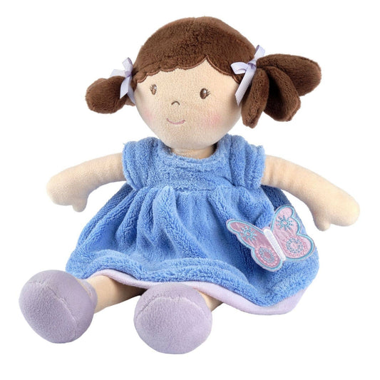 Personalized Plush Doll - Brown Hair with Blue Plush Dress - Pari - Tiny Tots Boutique