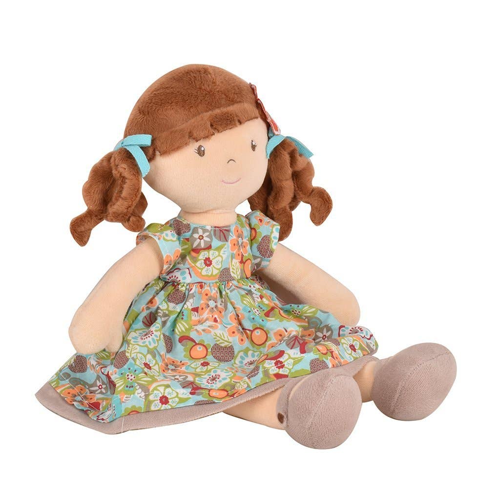 Personalized Plush Doll - Brunette Hair with Orange Floral Dress - Summer - Tiny Tots Boutique