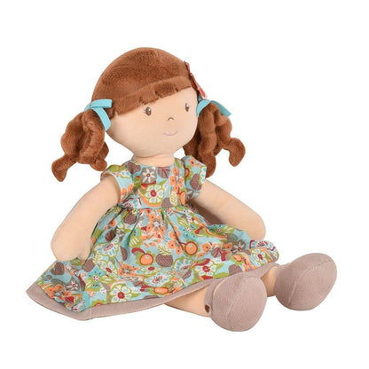Personalized Plush Doll - Brunette Hair with Orange Floral Dress - Summer - Tiny Tots Boutique