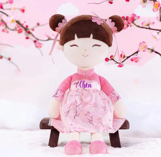 Personalized Plush Doll – Chinese Doll with a Pink Dress - Tiny Tots Boutique