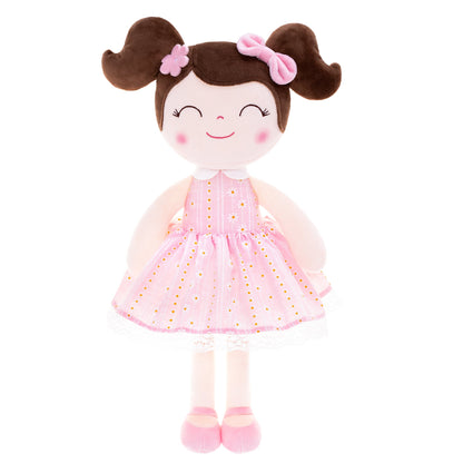 Personalized Plush Doll – Dark Brown Hair with a Pastel Pink Dress - Tiny Tots Boutique