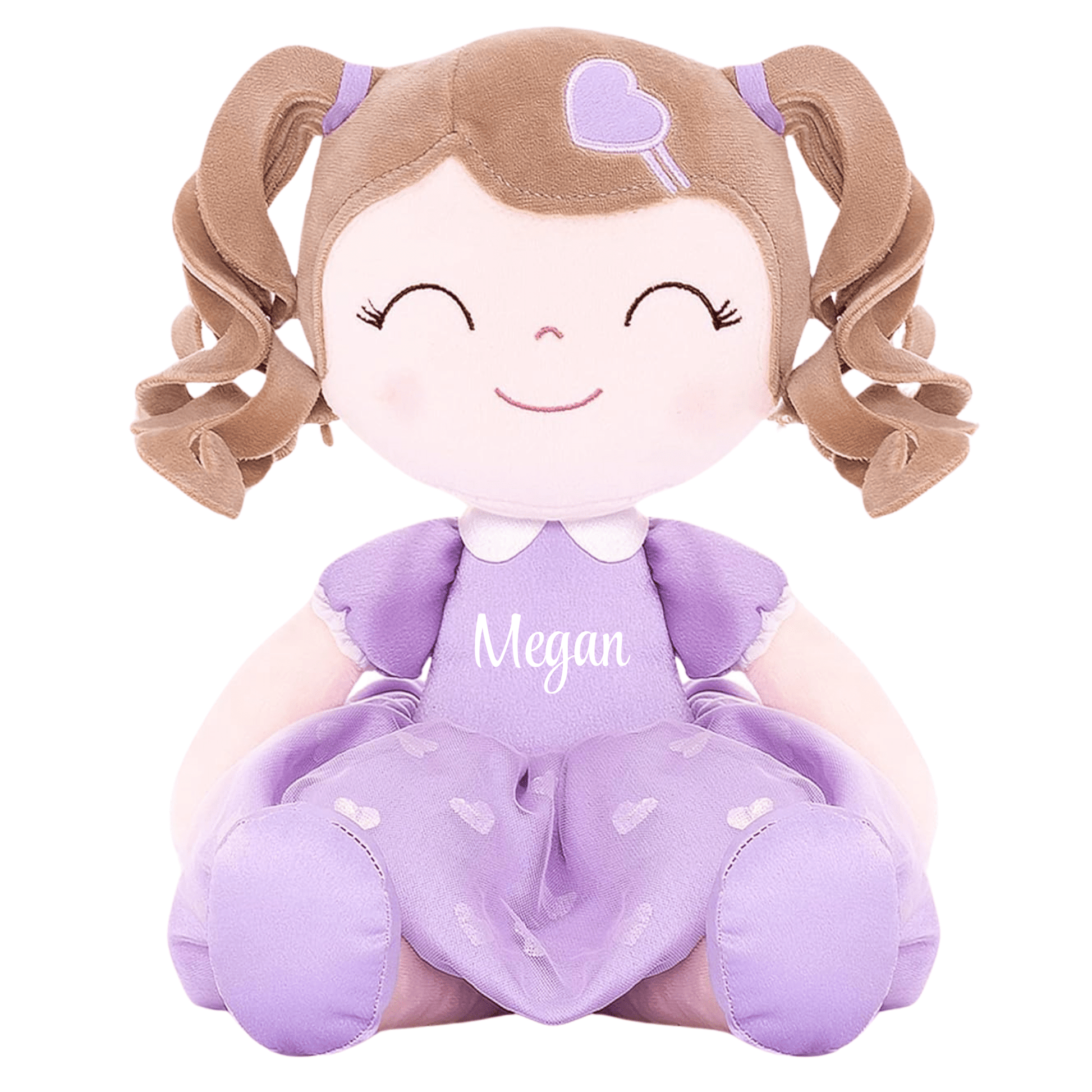 Personalized Plush Doll – Light Brown Curly Hair with a Lilac Dress - Tiny Tots Boutique