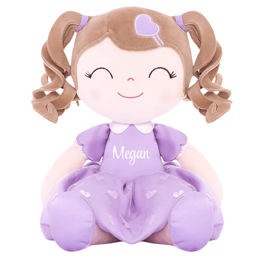 Personalized Plush Doll – Light Brown Curly Hair with a Lilac Dress - Tiny Tots Boutique