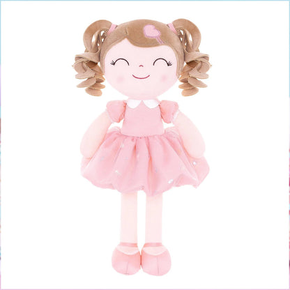 Personalized Plush Doll – Light Brown Curly Hair with a Pink Dress - Tiny Tots Boutique