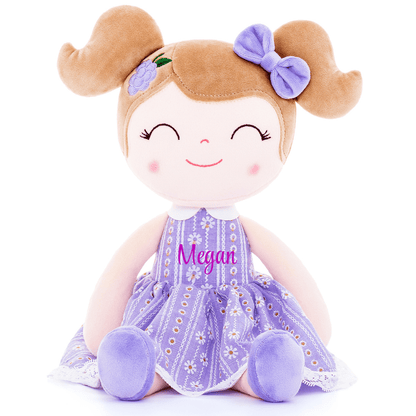 Personalized Plush Doll – Light Brown Hair with a Lilac Dress - Tiny Tots Boutique