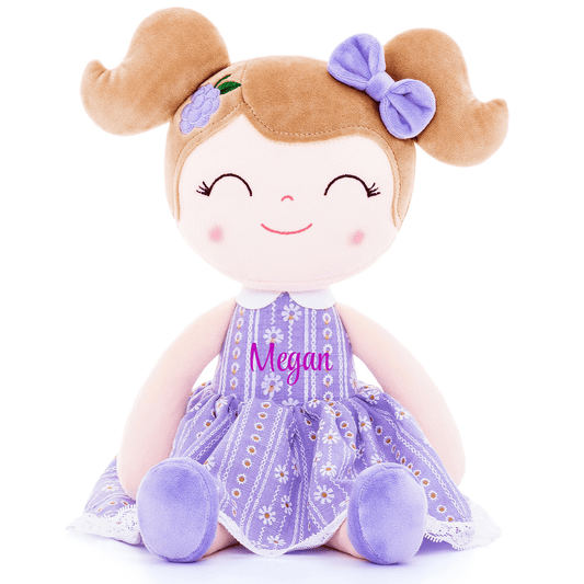Personalized Plush Doll – Light Brown Hair with a Lilac Dress - Tiny Tots Boutique