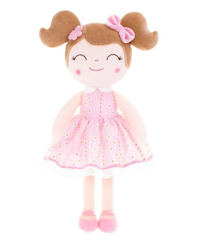 Personalized Plush Doll – Light Brown Hair with a Pastel Pink Dress - Tiny Tots Boutique