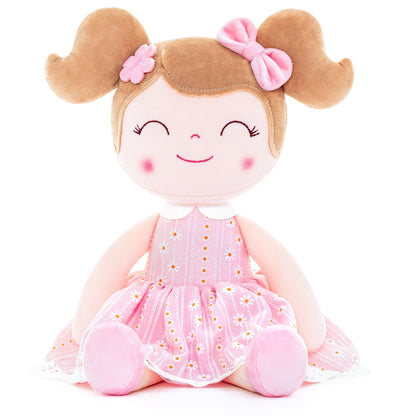 Personalized Plush Doll – Light Brown Hair with a Pastel Pink Dress - Tiny Tots Boutique