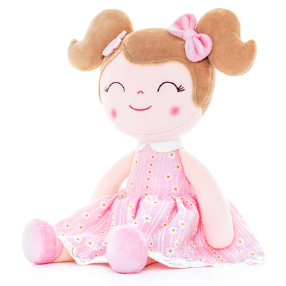 Personalized Plush Doll – Light Brown Hair with a Pastel Pink Dress - Tiny Tots Boutique