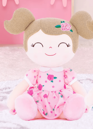 Personalized Plush Doll – Light Brown Hair with a Rose Pink Dress - Tiny Tots Boutique